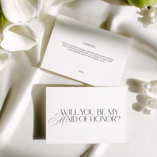 Elegant Modern Vit Brudtjänst Förslags Kort (Elegant Modern White Maid of Honor Proposal Card)
