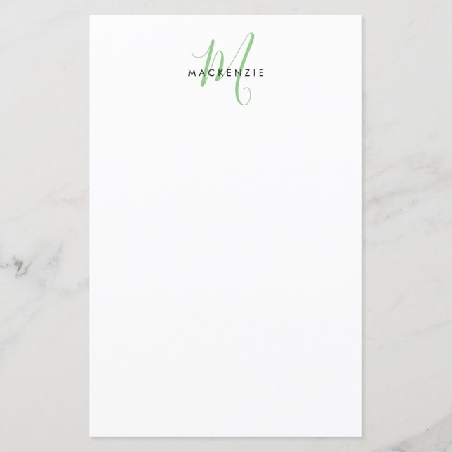 Elegant modern vit grön script monogram papper (Framsida)