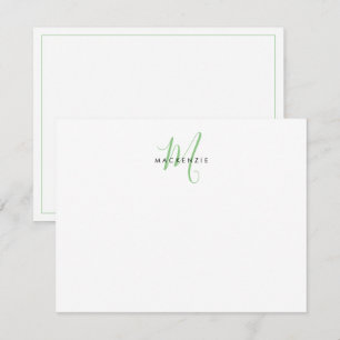 Elegant Modern Vit Grön Skript Monogram Anteckningskort