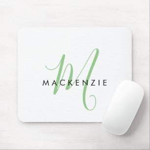 Elegant Modern Vit Grön Skript Monogram Musmatta