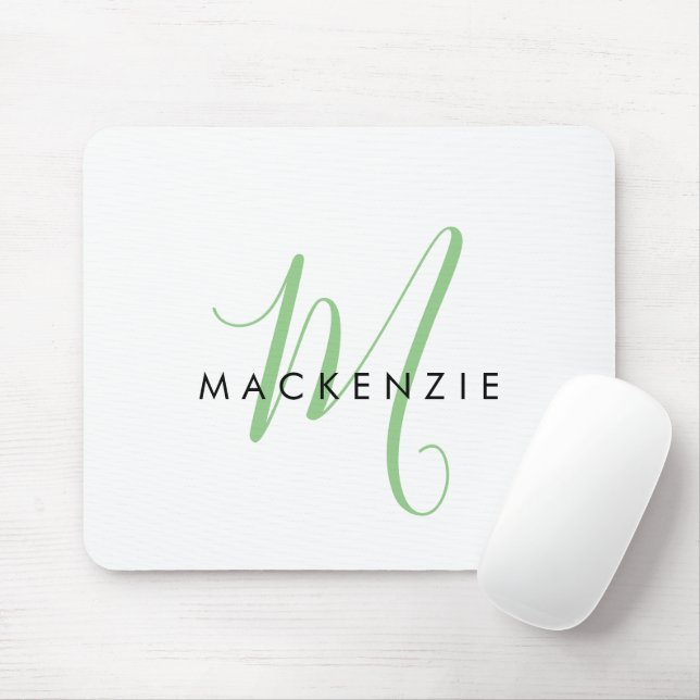 Elegant Modern Vit Grön Skript Monogram Musmatta (Med mus)