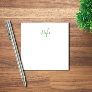Elegant Modern Vit Grön Skript Monogram Post-it Block