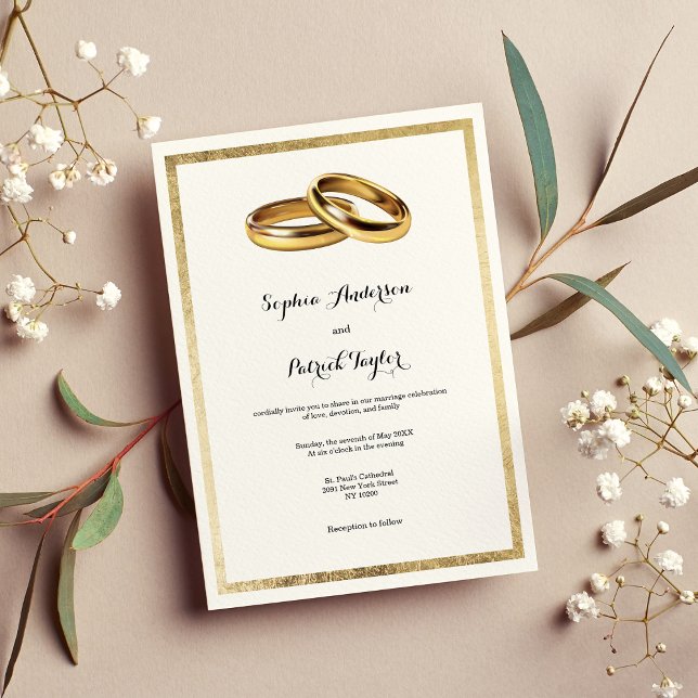 Elegant, modern vit guld ringar Bröllop Inbjudningar (Elegant modern white gold rings Wedding Invitation )