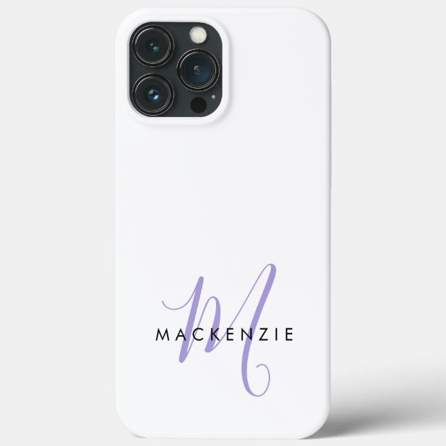 Elegant Modern Vit Lavendel Skript Monogram (Baksida)