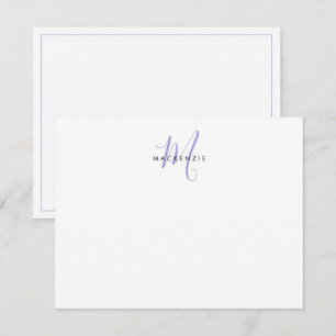 Elegant Modern Vit Lavendel Skript Monogram Anteckningskort