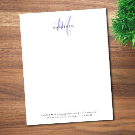 Elegant Modern Vit Lavendel Skript Monogram Brevhuvud