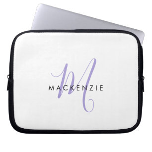 Elegant Modern Vit Lavendel Skript Monogram Laptop Fodral