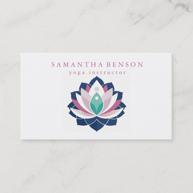 Elegant modern vit Lotusblomma Logo Yoga Visitkort (Framsida)