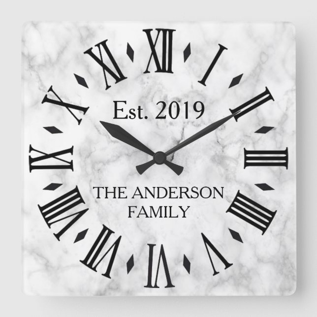 Elegant Modern Vit Marmor Fyrkantig Klocka (Framsida)