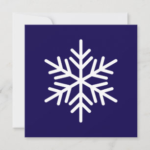 Elegant modern vit nordisk snöflinga på marinblå julkort