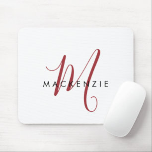 Elegant Modern Vit Röd Script Monogram Musmatta