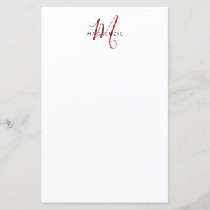 Elegant Modern Vit Röd Script Monogram Papper