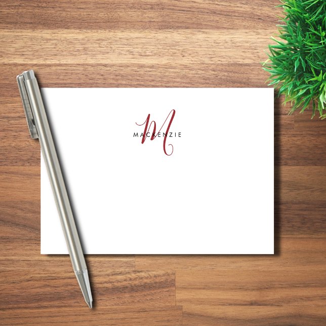 Elegant Modern Vit Röd Skript Monogram Post-it Block (Skapare uppladdad)