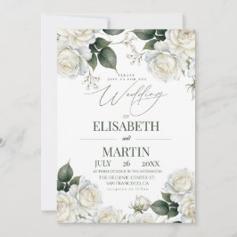 Elegant Modern Vit Ros Blommig Bröllop Inbjudningar