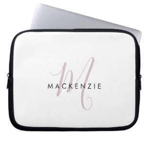 Elegant Modern Vit Rosa Blush Rosa Skrift Monogram Laptop Fodral