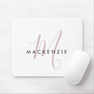 Elegant Modern Vit Rosa Blush Rosa Skriftmonogram Musmatta