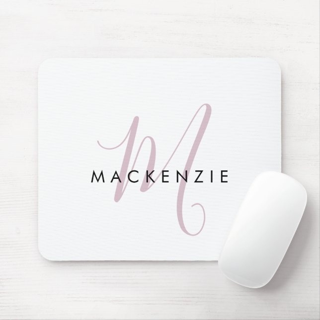 Elegant Modern Vit Rosa Blush Rosa Skriftmonogram Musmatta (Med mus)