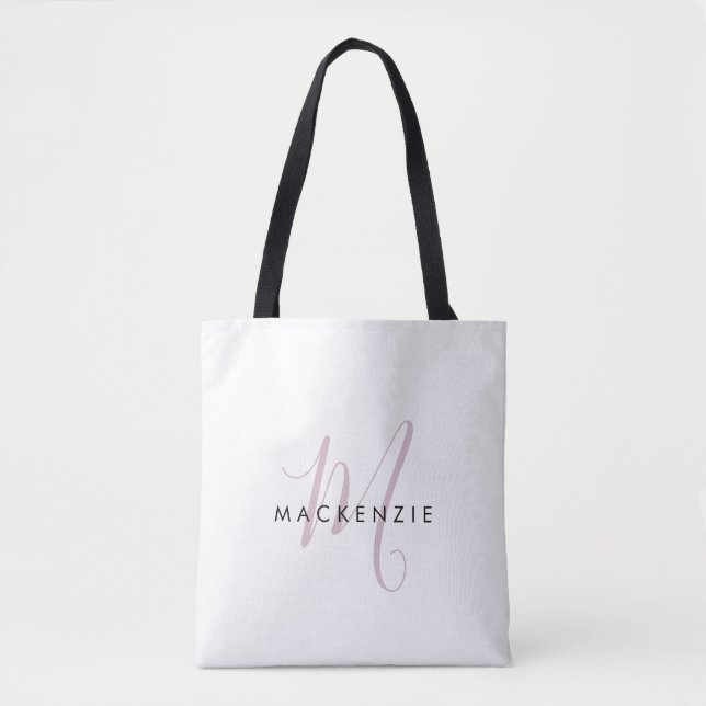 Elegant Modern Vit Rosa Blush Skriftmonogram Tygkasse (Framsida)