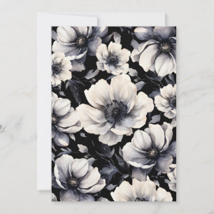 Elegant Modern Vit Svart Blommig Bröllop Inbjudningar