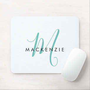 Elegant Modern Vit Teal Skriftmonogram Musmatta