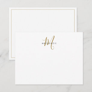 Elegant Modern Vitguld Script Monogram Anteckningskort