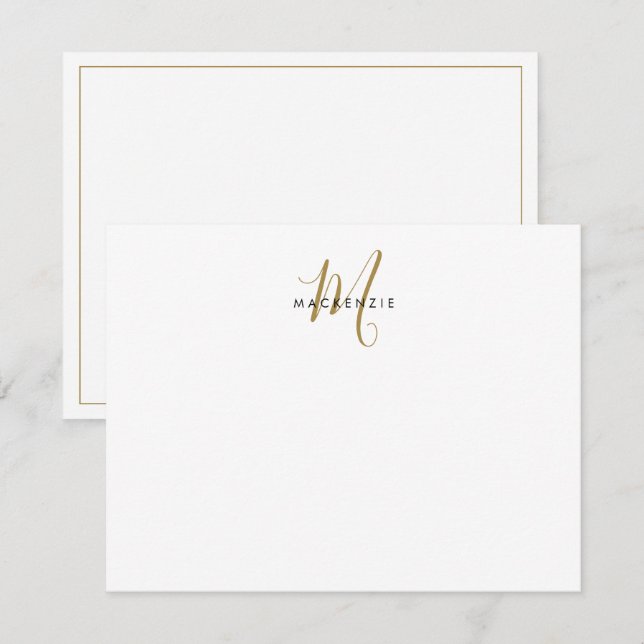Elegant Modern Vitguld Script Monogram Anteckningskort (Fram/baksida)
