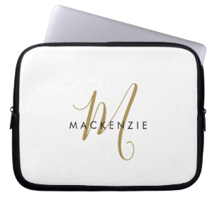 Elegant Modern Vitguld Script Monogram Laptop Fodral