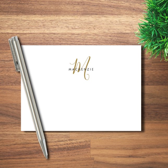 Elegant Modern Vitguld Script Monogram Post-it Block (Skapare uppladdad)