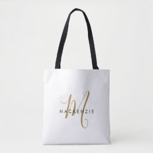 Elegant Modern Vitguld Script Monogram Tygkasse
