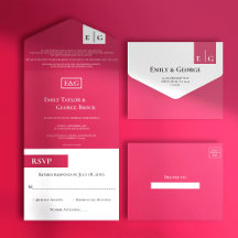 Elegant Modern Viva Magenta Monogram Bröllop
