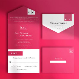 Elegant Modern Viva Magenta Monogram Bröllop