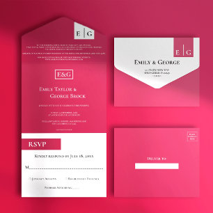 Elegant Modern Viva Magenta Monogram Bröllop