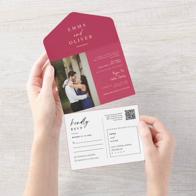 Elegant Modern Viva Magenta QR Code Photo RSVP (Avrivbar del)