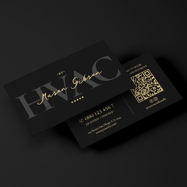Elegant Modern VVS-entreprenör Svart Skript Visitkort (Elegant Modern HVAC Contractor Black Script Business Card
)