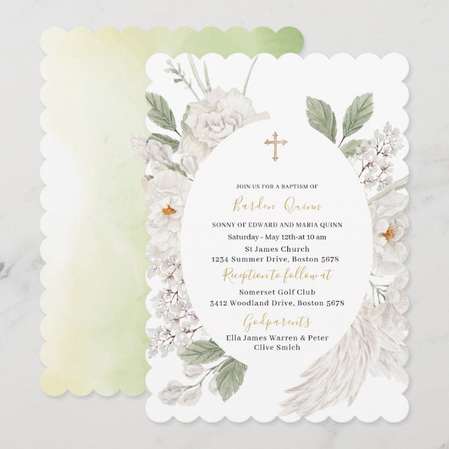 Elegant Modern Watercolor Angel Baptism Inbjudningar (Fram/baksida)