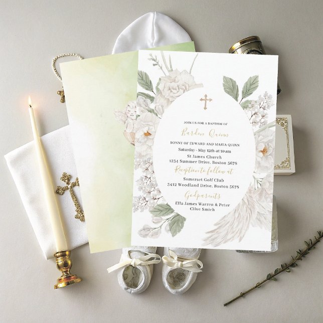 Elegant Modern Watercolor Angel Baptism Inbjudningar (Skapare uppladdad)