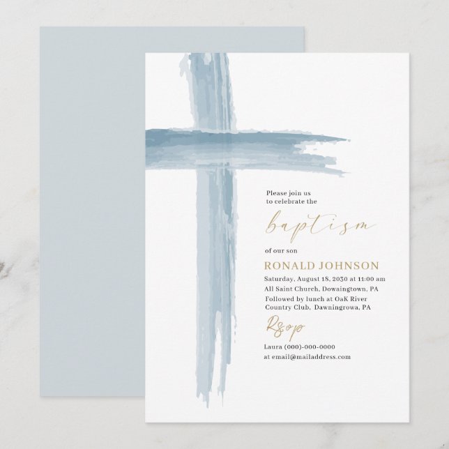 Elegant Modern Watercolor Baptism Kor Inbjudningar (Fram/baksida)