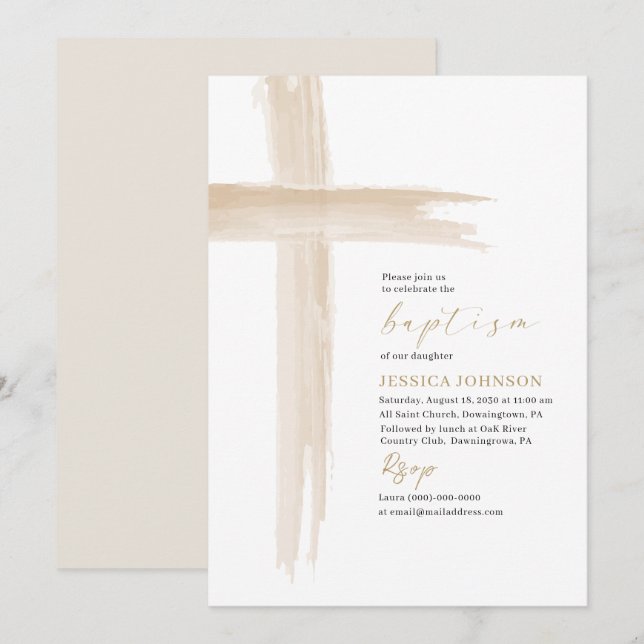 Elegant Modern Watercolor Baptism Kor Inbjudningar (Fram/baksida)