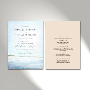 Elegant Modern Watercolor Beach All in One Bröllop Inbjudningar