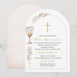 Elegant Modern Watercolor Beige Angel Baptism Inbjudningar