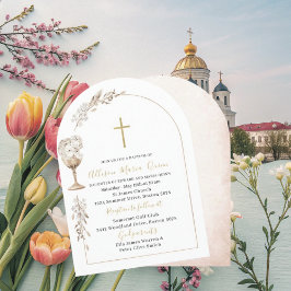 Elegant Modern Watercolor Beige Angel Baptism Inbjudningar