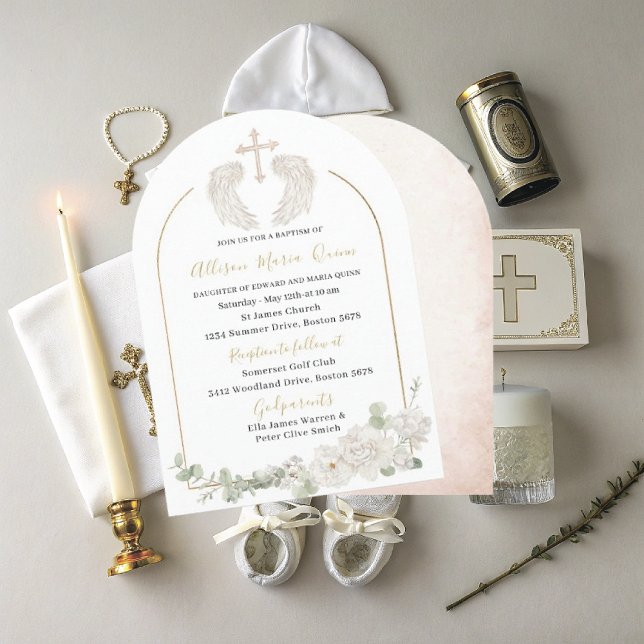 Elegant Modern Watercolor Beige Angel Baptism Invi Inbjudningar (Skapare uppladdad)