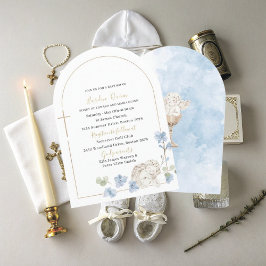 Elegant Modern Watercolor Blue Angel Baptism Inbjudningar