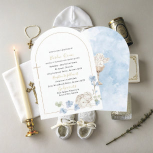 Elegant Modern Watercolor Blue Angel Baptism Inbjudningar