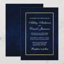Elegant Modern Watercolor Blue Guld Bröllop