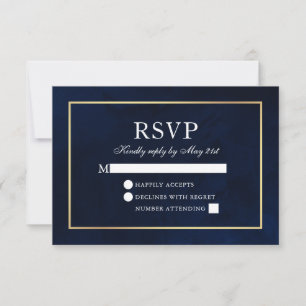 Elegant Modern Watercolor Blue Guld Bröllop OSA Kort