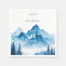 Elegant Modern Watercolor Blue Mountains Bröllop