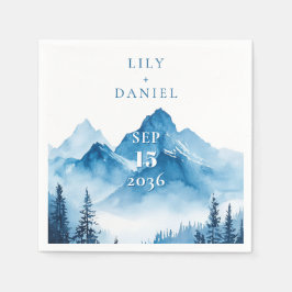 Elegant Modern Watercolor Blue Mountains Bröllop Pappersservett