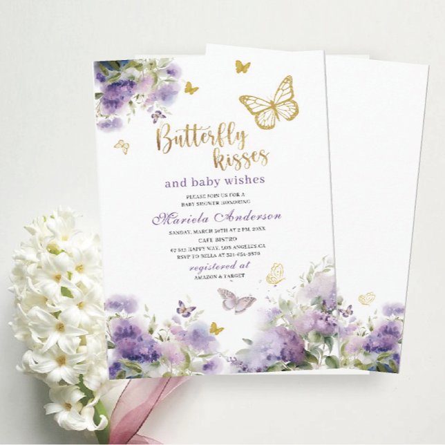 Elegant Modern Watercolor Butterfly kisses Baby S Inbjudningar (Skapare uppladdad)