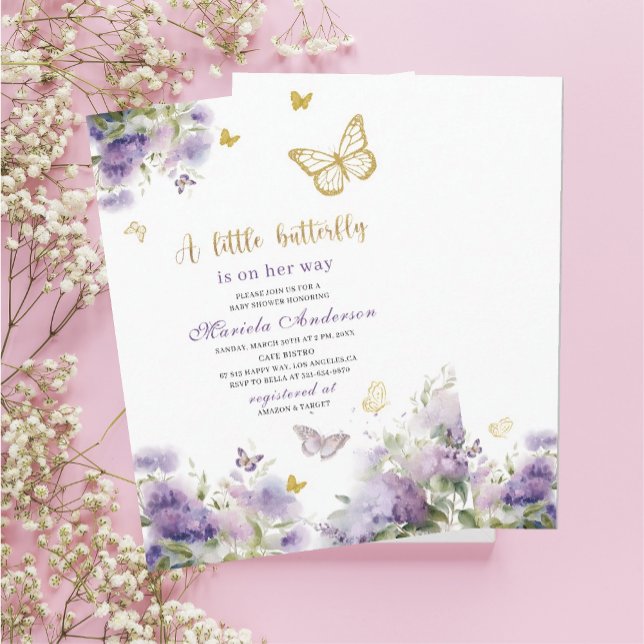 Elegant Modern Watercolor Butterfly kisses Baby S Inbjudningar (Skapare uppladdad)